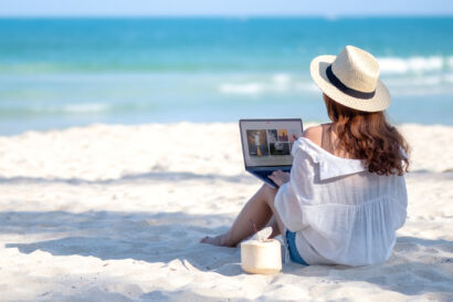 employee working on the beach