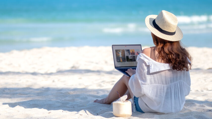 employee working on the beach