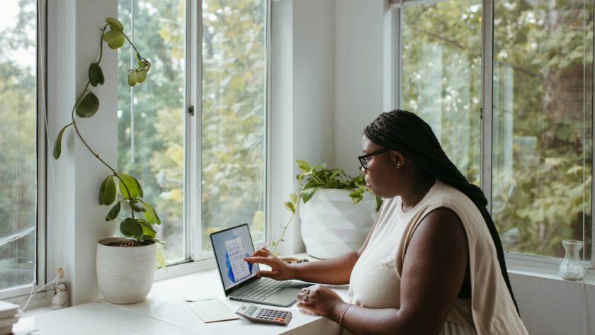 A woman working from home